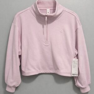 Lululemon Cotton Terry Tennis Half Zip Cropped Pullover Pink NWT Size S